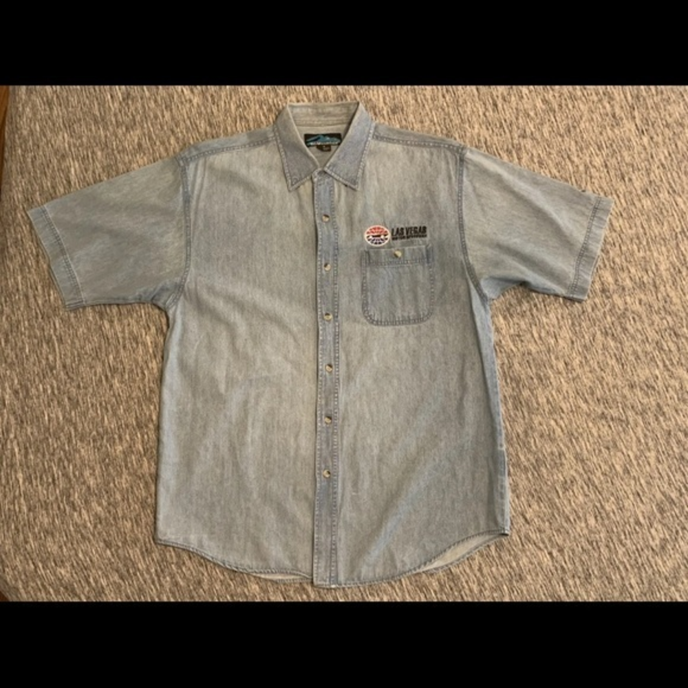 mens Las‎ Vegas Motor Speedway Button Down Denim Shirt Medium